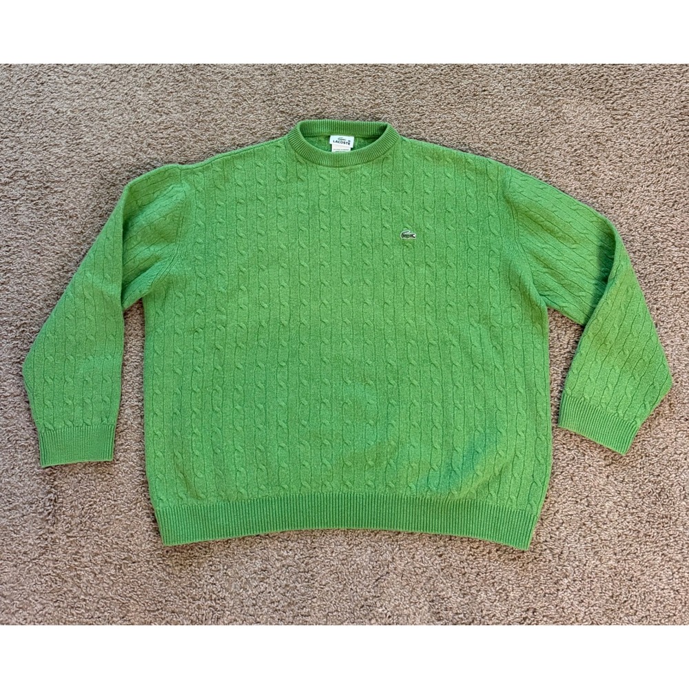 Lacoste Green Cable Knit Cotton Wool Blend Sweater Size 7 Men XL Women XXL